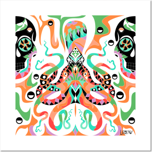 the squid kraken in skeleton pattern arts Posters and Art